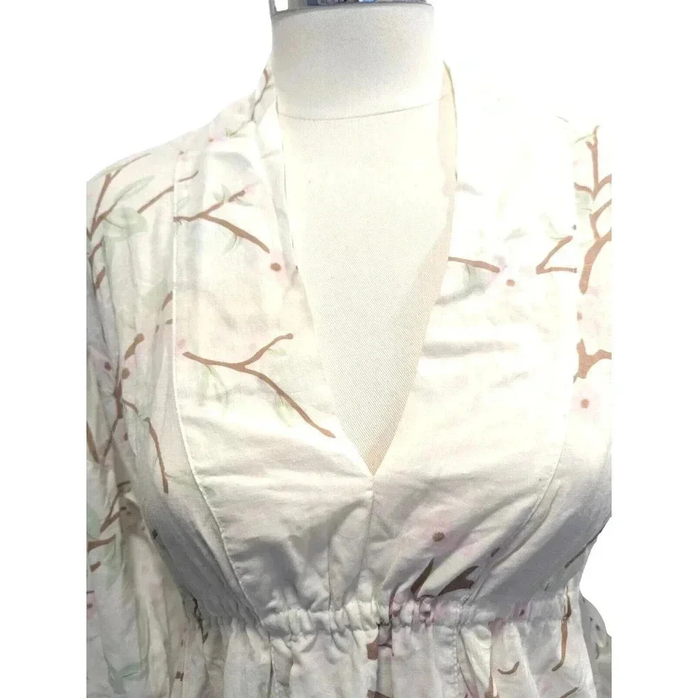 Kiyomi Tunic Dress Cotton Cherry Blossom print pink white V-Neck Size Small - Picture 6 of 8